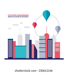 Cityscape background. City building silhouettes. Modern flat design style. Vector illustration