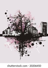 Cityscape background with grunge elements, vector illustration.