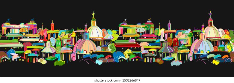 Cityscape background, seamless pattern for your design. Vector illustration