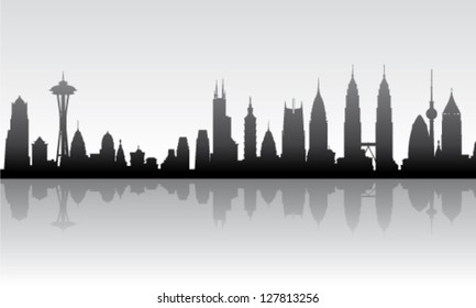 Cityscape background - Town skyline  vector silhouette