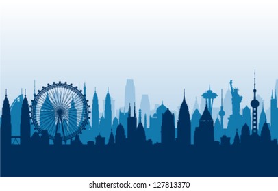 Cityscape background - Town skyline  vector silhouette
