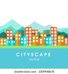 Cityscape background vector, Buildings modern architecture and nature