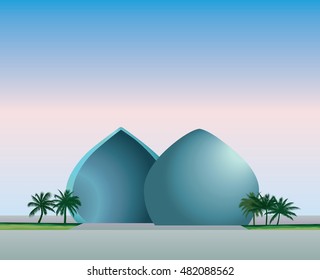 Cityscape of Baghdad, capital of Iraq. Travel famous places in Western Asia city. Al-Shaheed monument view. Vector illustration