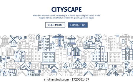 Cityscape Banner Design. Vector Illustration of Outline Poster.