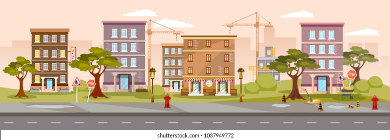 Cityscape banner, panoramic city background concept vector. City background 