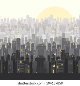 Cityscape with beautiful modern architecture. City design. Lots of business buildings. Big city vector illustration. 