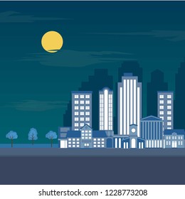 Cityscape with Beautiful Night Sky Flat Style