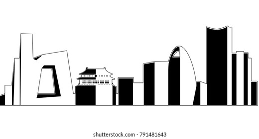 Cityscape of Beijing on a white background, Vector illustration