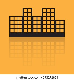 cityscape with black color and shadow reflect on orange background
