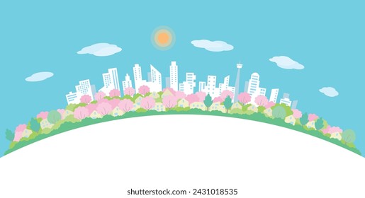 Paisaje urbano con flores de cerezo. Paisaje urbano de primavera.