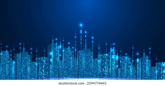 Cityscape blue background. Futuristic building technology vector