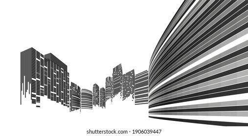 Cityscape blue pattern on white background, Modern City skyline, city silhouette, vector illustration in flat design