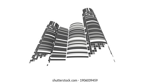 Patrón azul de Cityscape sobre fondo blanco, horizonte de Ciudad Moderna, silueta de ciudad, ilustración vectorial en diseño plano