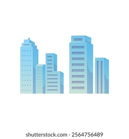 Cityscape blue silhouette with skyscraper, modern office buildings horizon flat icon. City skyline isolated on white. Urban graphic design for background