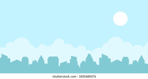 Paisaje urbano con fondo azul del cielo.