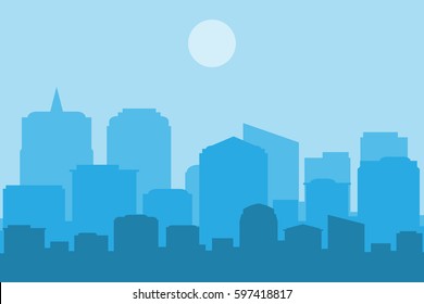 cityscape with blue sky and sun.vector and illustration