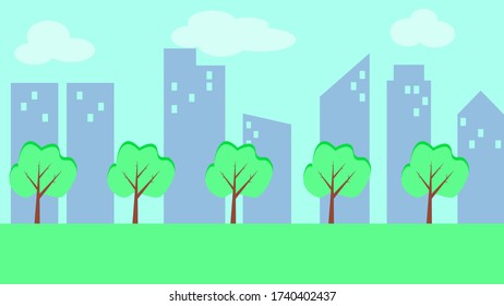 cityscape with blue sky, town building, tree