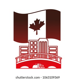 cityscape with bridge and canadian flag