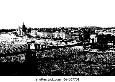 Cityscape of Budapest and Danube river vector illustration