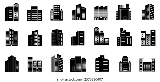 cityscape building black icons vector set