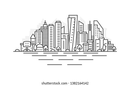 Cityscape Building Line art Vector Illustration design - Tel Aviv city. Landscape with editable strokes.