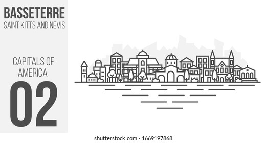 Cityscape Building Line art vector Illustration design - Basseterre city, Saint Kitts and Nevis. Landscape with editable strokes.