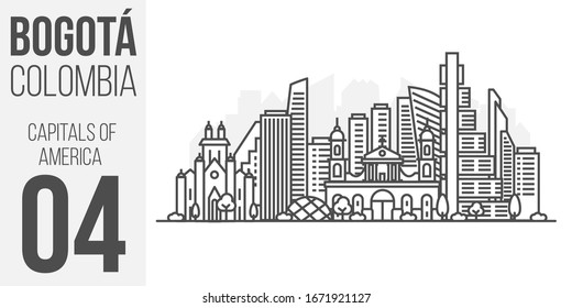 Cityscape Building Line Vector Ilustración - Ciudad de Bogotá, Colombia. Paisaje con trazos editables.