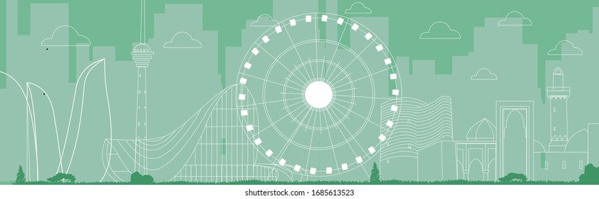 Cityscape Building Line art Vector Illustration design - Baku City