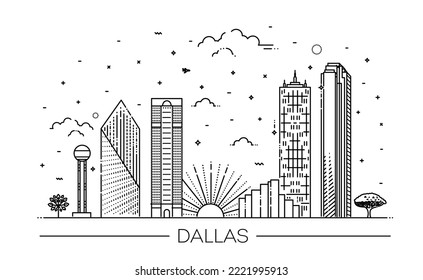 Cityscape Building Line art Vector Illustration design - Dallas City - Vector