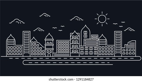Cityscape Building Line Vector Illustration