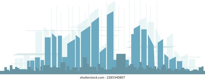 Paisaje urbano, perspectiva de la construcción, edificio moderno en el horizonte de la ciudad, silueta de la ciudad, rascacielos de la ciudad, centro de negocios