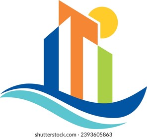 cityscape building sunset water business logo
