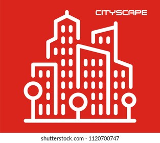 CITYSCAPE BUILDING VECTOR ICON 