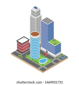 Cityscape building vector in isometric icon  