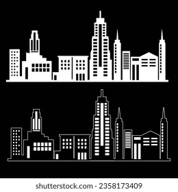 Cityscape with buildings   in flat style vector illustration.