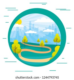 cityscape buildings park trees path sticker