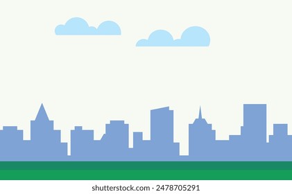 Cityscape with buildings and parkland. 2d Cartoon City Background with buildings. 
City illustration wallpaper.