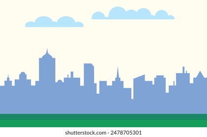 Cityscape with buildings and parkland. 2d Cartoon City Background with buildings. 
City illustration wallpaper.