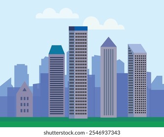 Cityscape with buildings and parkland. City illustration wallpaper.