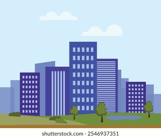 Cityscape with buildings and parkland. City illustration wallpaper.