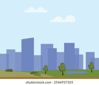 Cityscape with buildings and parkland. City illustration wallpaper.