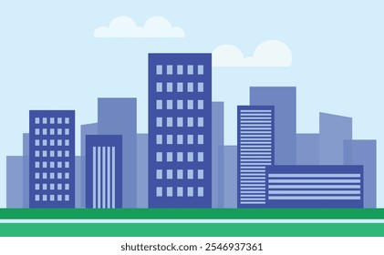 Cityscape with buildings and parkland. City illustration wallpaper.