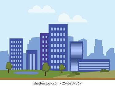 Cityscape with buildings and parkland. City illustration wallpaper.