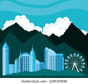 cityscape with buildings scene