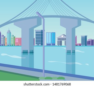 cityscape buildings scene day with bridge