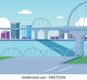 cityscape buildings scene day with bridge