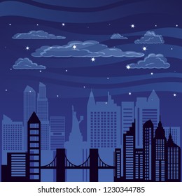 cityscape with buildings scene night