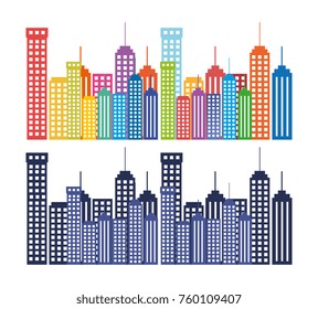 cityscape buildings set silhouette icon