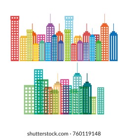 cityscape buildings set silhouette icon