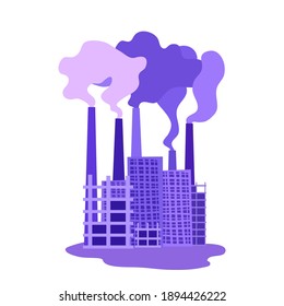 A cityscape with buildings and smokestacks. Air pollution ecological problem of a modern city. Urban skyline silhouette with smoke stacks. A vector cartoon monochrome illustration.